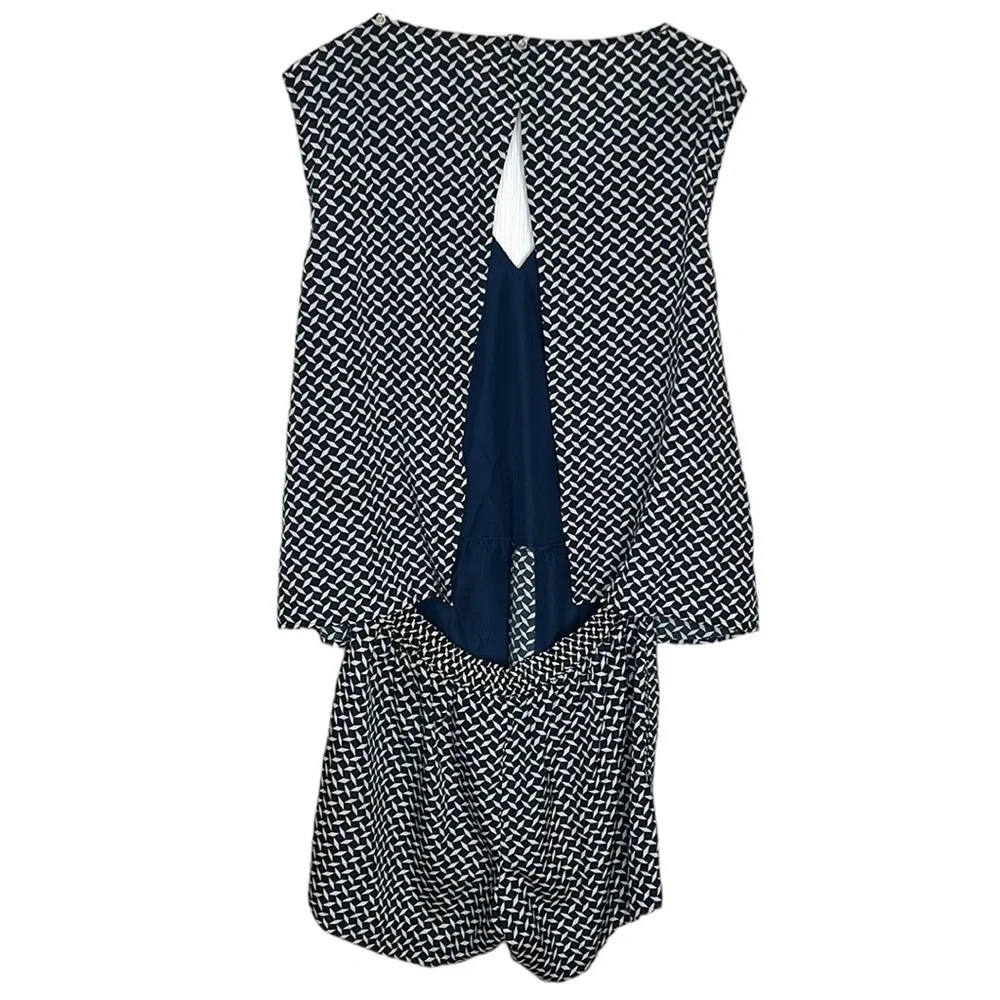 J. Crew Factory Shorts Romper Blue White Open Back Sleeveless Size 6 F0985‎